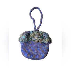🧶 Hand Boiled Wool Felted‎ Purse Blue Green Purple Artisan Mini Bag 🧶